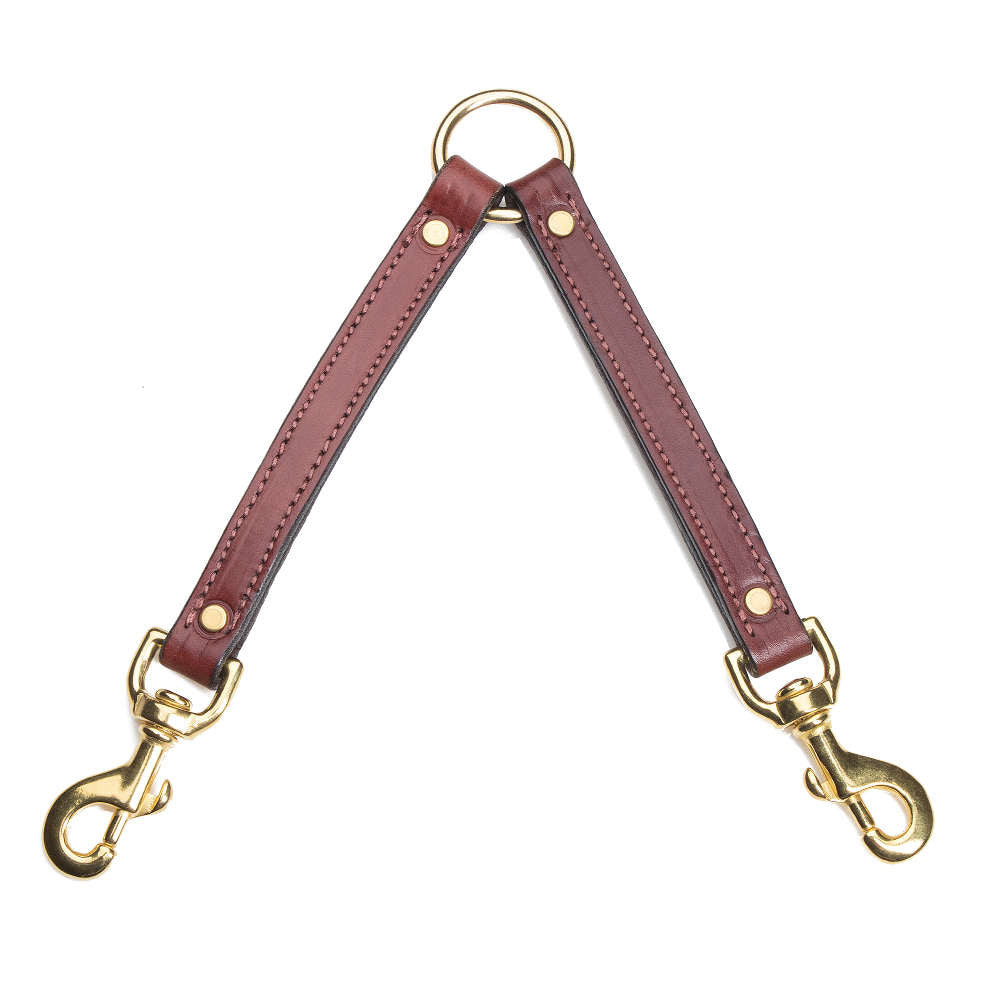 Leather Two Dog Coupler - Chestnut