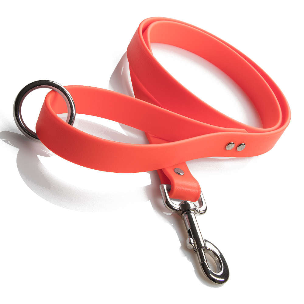 Leather Dog Leash - Coral/Gold